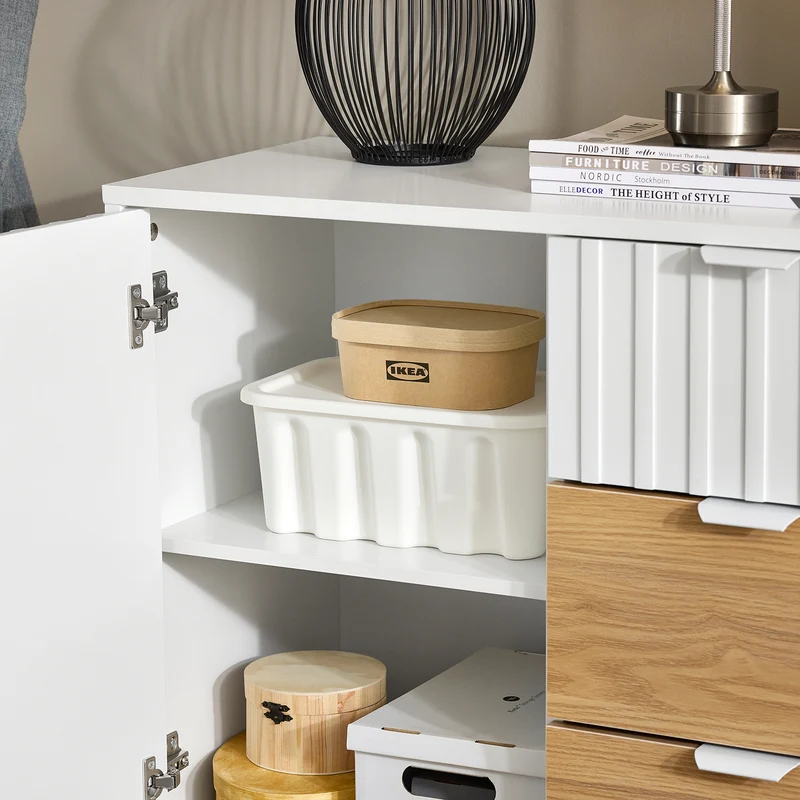 SoBuy FSB91-WN Buffet Meuble de Rangement avec 3 Tiroirs et 1 Porte, Pieds en Métal, Commode Multifonction pour Entrée Salon – 75x35x76 cm, Blanc et Naturel