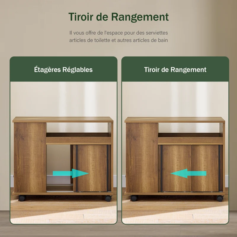 SoBuy FBT143-PF Bout de Canapé sur Roulettes Table de Chevet Table d'Appoint avec 1 Tiroir, 2 Compartiments Ouverts et 4 Portes