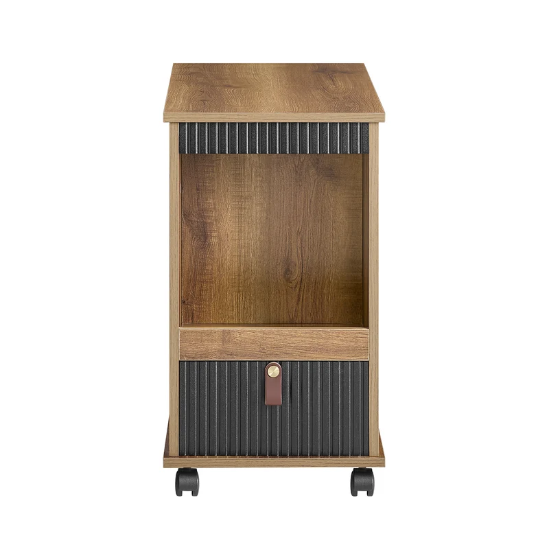 SoBuy FBT143-PF Bout de Canapé sur Roulettes Table de Chevet Table d'Appoint avec 1 Tiroir, 2 Compartiments Ouverts et 4 Portes