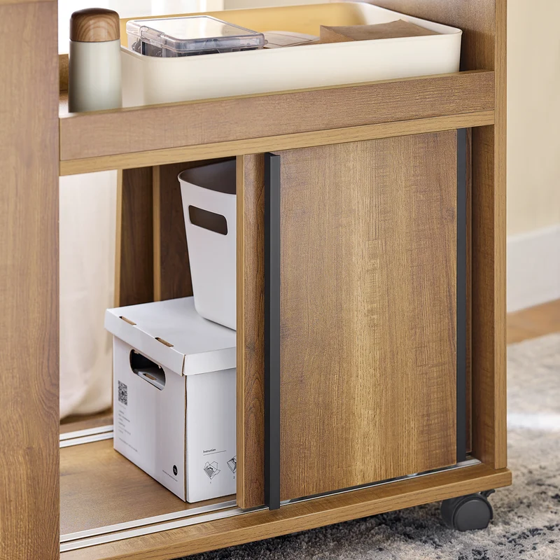SoBuy FBT143-PF Bout de Canapé sur Roulettes Table de Chevet Table d'Appoint avec 1 Tiroir, 2 Compartiments Ouverts et 4 Portes