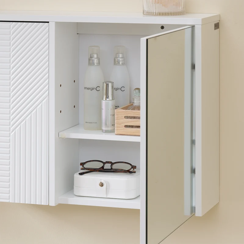 SoBuy BZR153-W Armoire Murale avec Miroir, Placard de Rangement , Meuble Haut avec 2 Portes, Étagères Réglables, 60x15x46 cm