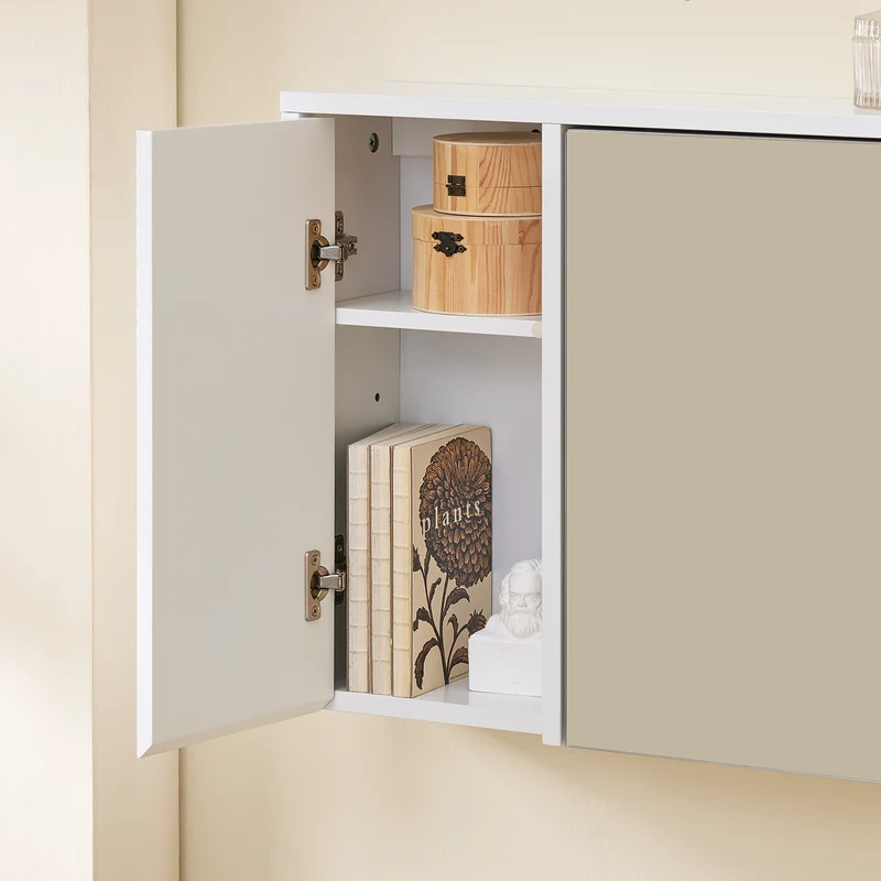 SoBuy BZR153-W Armoire Murale avec Miroir, Placard de Rangement , Meuble Haut avec 2 Portes, Étagères Réglables, 60x15x46 cm
