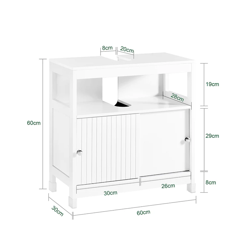 SoBuy BZR185-W Meuble sous-Lavabo, Meuble sous-Vasque Meuble de Rangement de Salle de Bain, 2 Étagères, 2 Portes Coulissantes