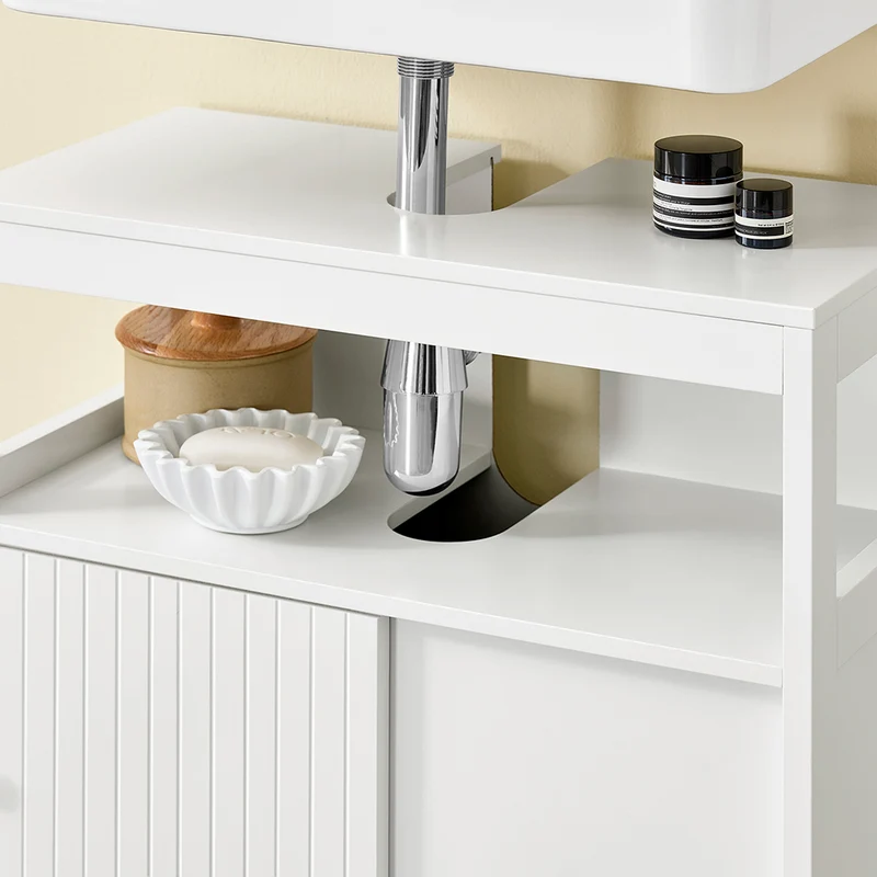SoBuy BZR185-W Meuble sous-Lavabo, Meuble sous-Vasque Meuble de Rangement de Salle de Bain, 2 Étagères, 2 Portes Coulissantes