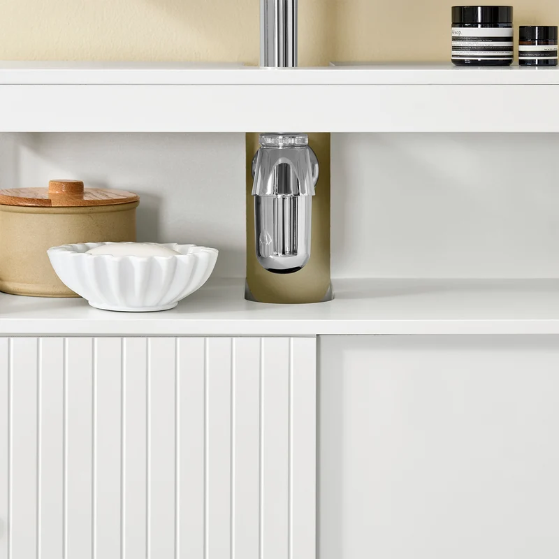 SoBuy BZR185-W Meuble sous-Lavabo, Meuble sous-Vasque Meuble de Rangement de Salle de Bain, 2 Étagères, 2 Portes Coulissantes