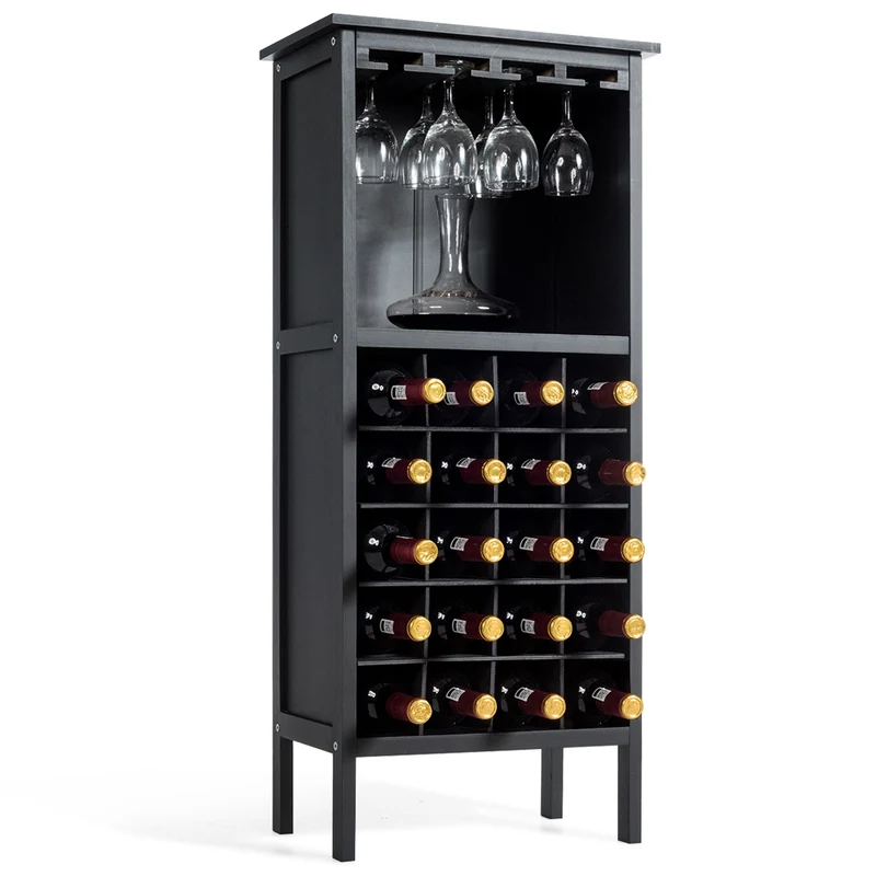 Costway - Casier a Bouteille, Porte Bouteille vin, Etagere a Vin, Range Bouteille, Support de Verre à Pied Capacité 20 Bouteilles, Noir
