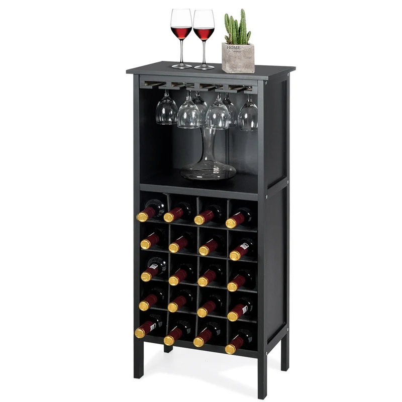 Costway - Casier a Bouteille, Porte Bouteille vin, Etagere a Vin, Range Bouteille, Support de Verre à Pied Capacité 20 Bouteilles, Noir
