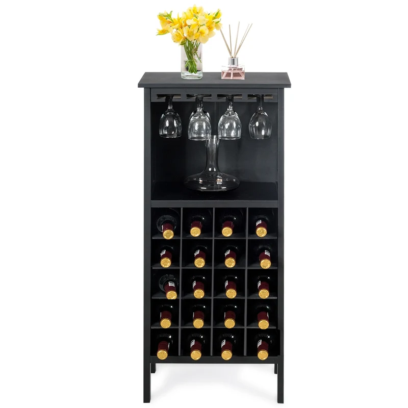 Costway - Casier a Bouteille, Porte Bouteille vin, Etagere a Vin, Range Bouteille, Support de Verre à Pied Capacité 20 Bouteilles, Noir