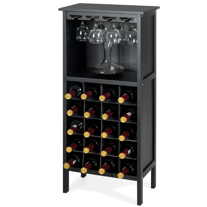 Costway - Casier a Bouteille, Porte Bouteille vin, Etagere a Vin, Range Bouteille, Support de Verre à Pied Capacité 20 Bouteilles, Noir
