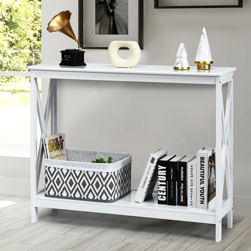 Costway - Console d'entrée, Petite Table, Petite Console Entrée, Table Console, Table de salon, Style Industriel 100x30x80 CM, Blanc