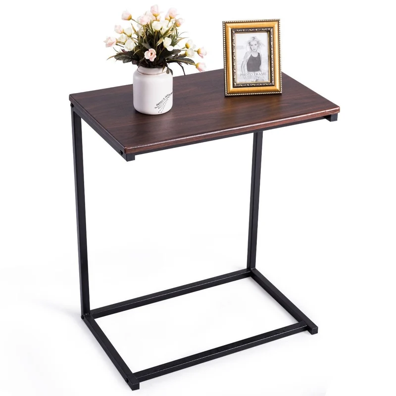 Costway - Table d'appoint, Table de salon, Petite Table d'appoint, Table d’extrémité fixe Table pour Ordinateur Portable en forme de U, Naturel