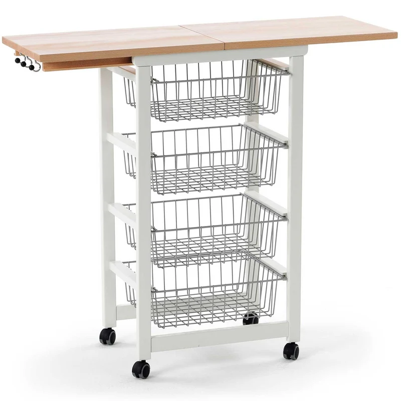 ARIT - Chariot de cuisine GASTONCINO, Desserte Cuisine, Desserte a Roulette, Desserte Bois(da 48 a 96 cm) - Couleur laccato bianco