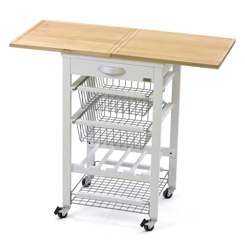 ARIT - Chariot de cuisine GASTONE, Desserte Cuisine, Desserte a Roulette, Desserte Bois(da 50 a 100 cm) -Couleur bianco laccato