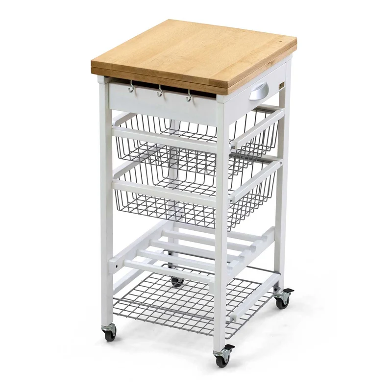 ARIT - Chariot de cuisine GASTONE, Desserte Cuisine, Desserte a Roulette, Desserte Bois(da 50 a 100 cm) -Couleur bianco laccato