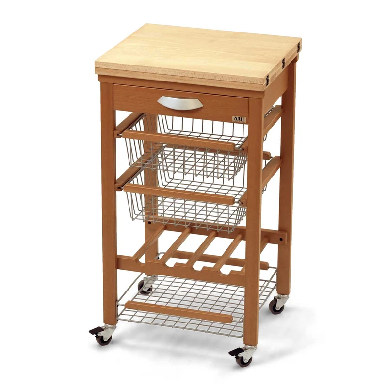 ARIT Gastone – Desserte de cuisine extensible en hêtre massif, sur roulettes, couleur cerisier