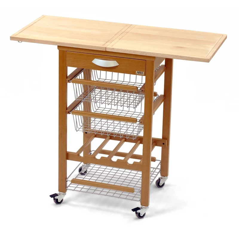 ARIT Gastone – Desserte de cuisine extensible en hêtre massif, sur roulettes, couleur cerisier