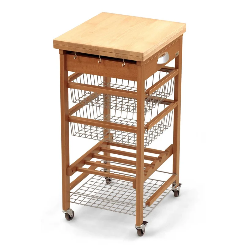 ARIT Gastone – Desserte de cuisine extensible en hêtre massif, sur roulettes, couleur cerisier