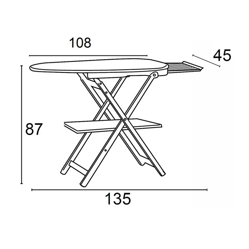 ARIT Astir – Planche à repasser en hêtre couleur cerisier, hauteur 87 cm, repose-fer coulissant et tablette à linge