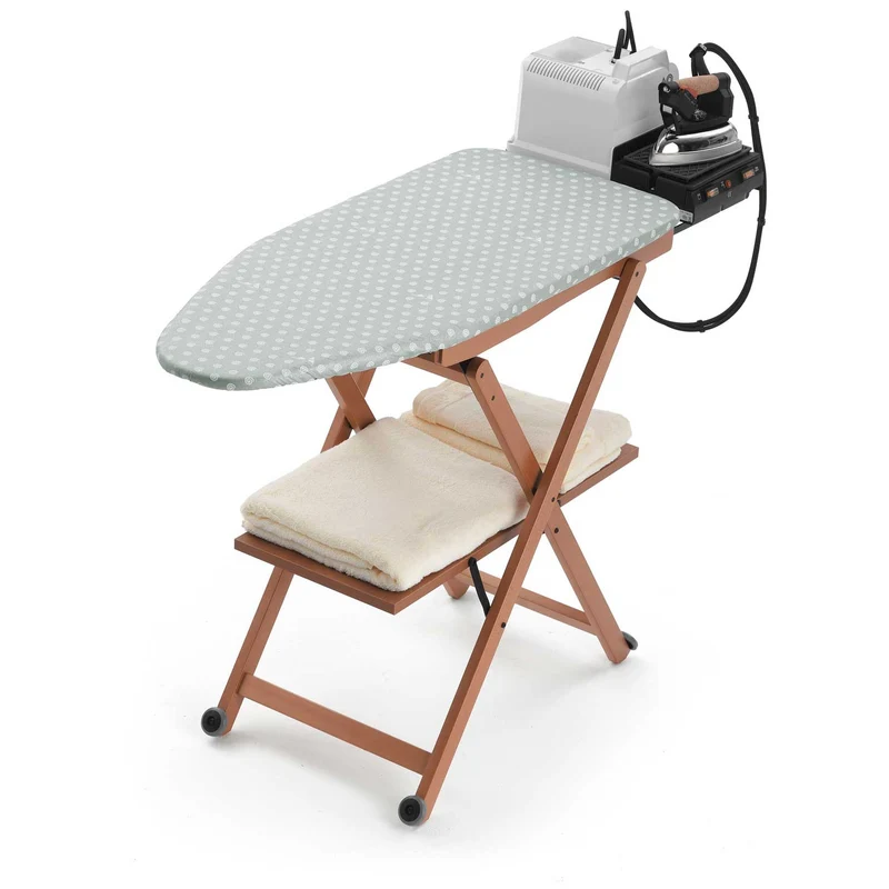 ARIT STIROCOMODO - Table à Repasser, Planche à repasser, avec Hauteur Réglable (84-93 cm), Roulettes et Repose-fer Coulissant, Hêtre, Couleur Cerise