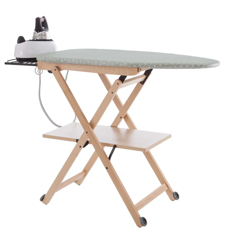 ARIT STIROCOMODO - Table à repasser, planche à repasser, hauteur réglable de 84 à 93 cm, roulettes, repose-fer coulissant, couleur naturelle