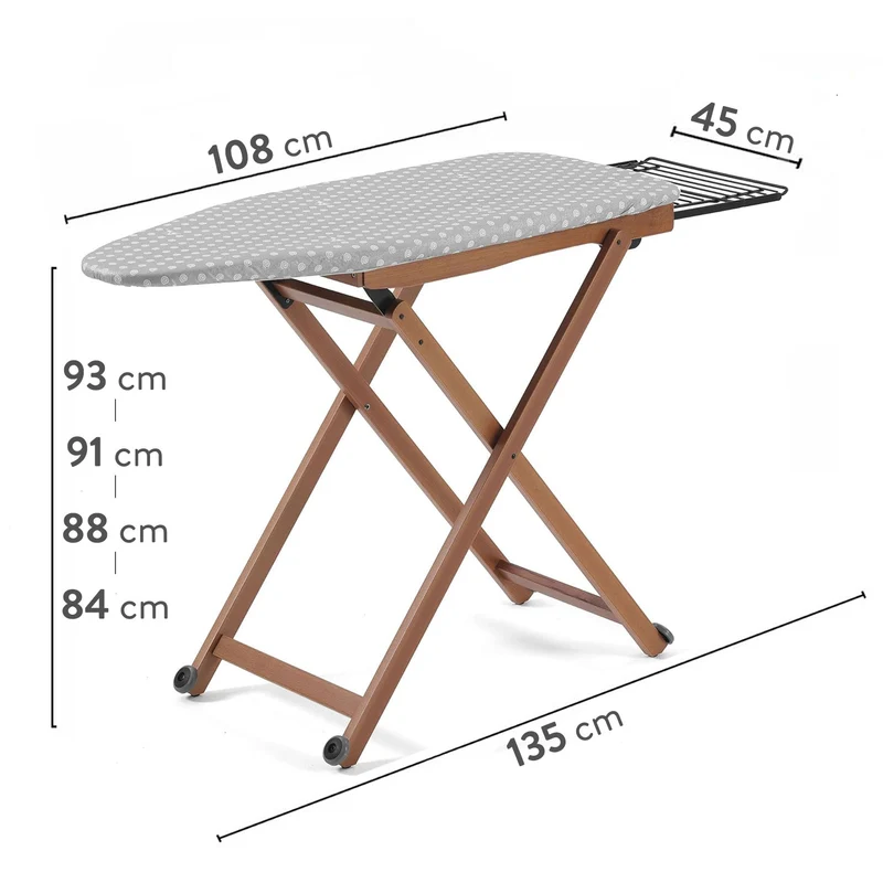 ARIT STIROLIGHT - Table à repasser, hauteur réglable : 84-88-91-93 cm, roulettes à la base, repose-fer coulissant, Couleur Cerise