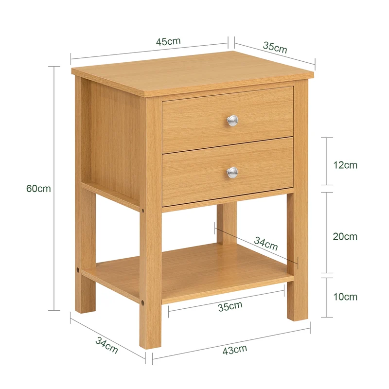 SoBuy FBT114-N Table de Chevet Bout de Canapé Table de Nuit Table d'Appoint Table Basse avec 1 Étagère et 2 Tiroirs