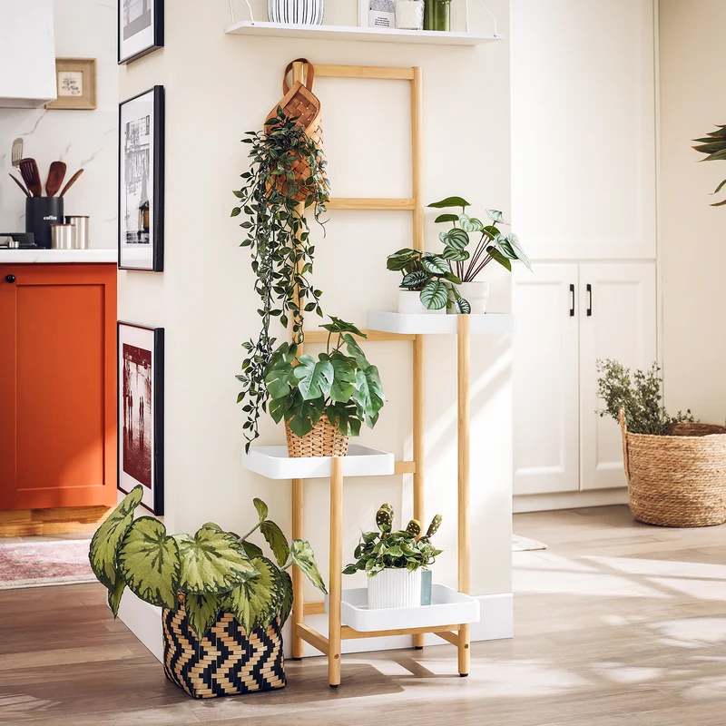 SoBuy STR13-WN Étagère à Fleurs Support de Pots de Fleurs Porte Plante en Bambou à 5 niveaux