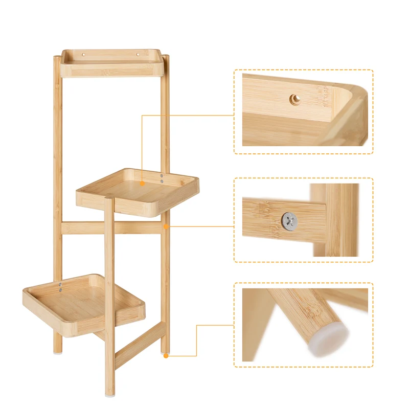 SoBuy STR12-N Étagère à Fleurs Support de Pots de Fleurs Porte Plante en Bambou à 3 Niveaux