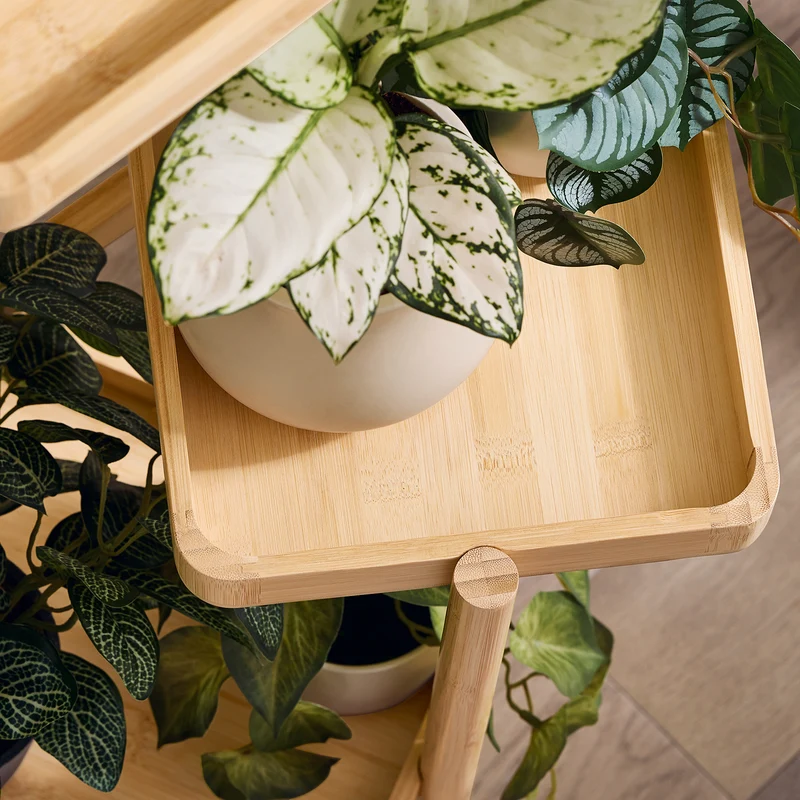 SoBuy STR12-N Étagère à Fleurs Support de Pots de Fleurs Porte Plante en Bambou à 3 Niveaux