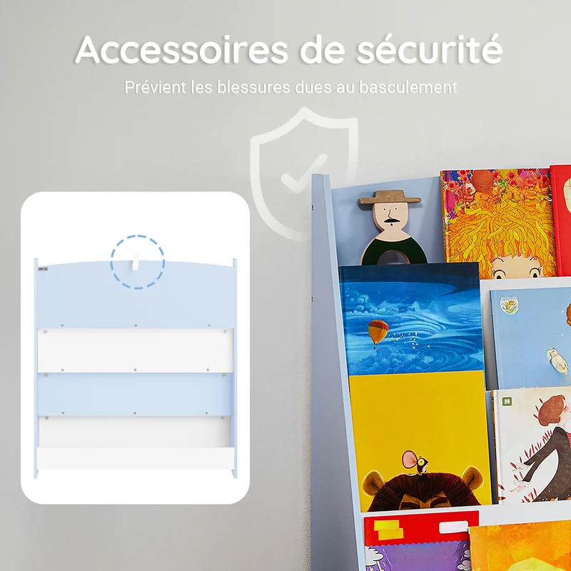 SoBuy KMB32-B Bibliothèque Enfant Rangement Jouet Enfant Bibliotheque Livre 4 Niveaux Étagère à Livres Meuble de Rangement Chambre d'Eanfant Bureau Salon Bleu clair 80x30x88 cm