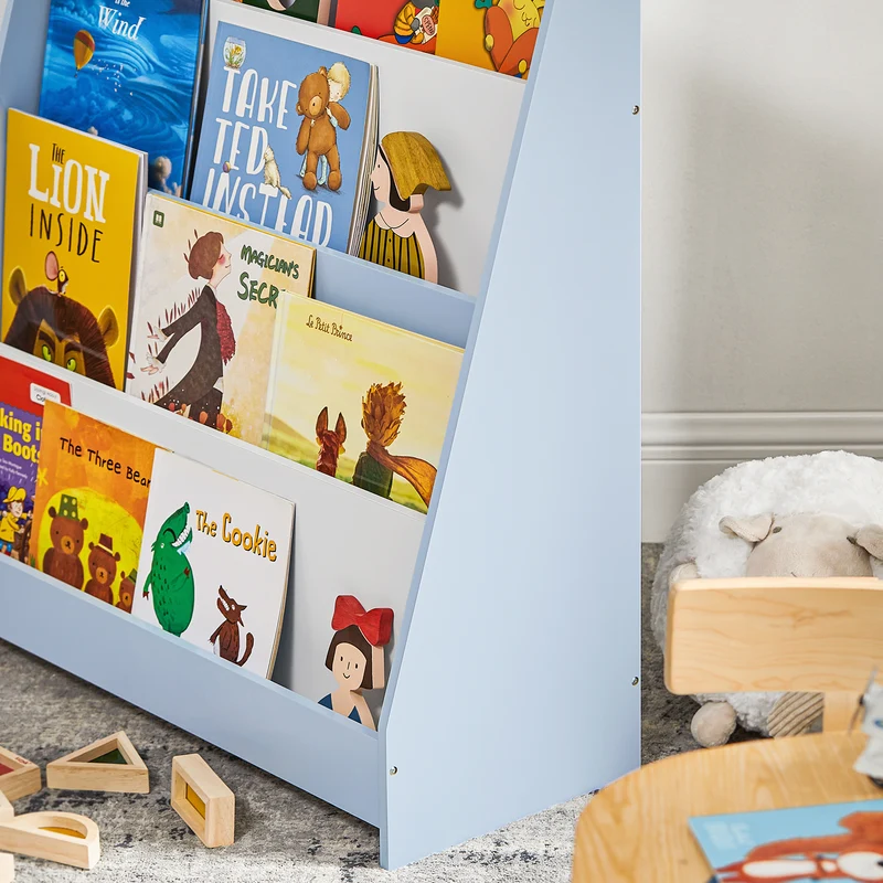 SoBuy KMB32-B Bibliothèque Enfant Rangement Jouet Enfant Bibliotheque Livre 4 Niveaux Étagère à Livres Meuble de Rangement Chambre d'Eanfant Bureau Salon Bleu clair 80x30x88 cm