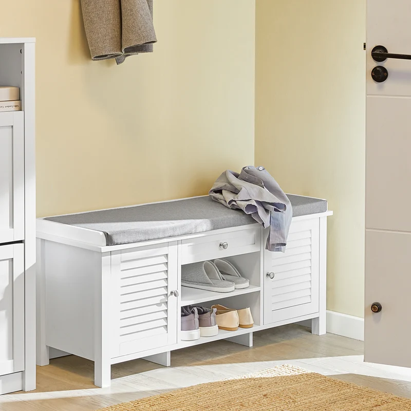SoBuy FSR83-W Banc à Chaussures avec Coussin Rembourré et Rangement pour Entrée Couloir – 110x35x50 cm, Blanc