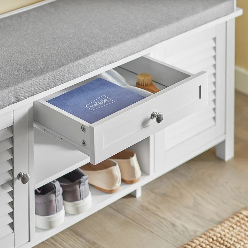 SoBuy FSR83-W Banc à Chaussures avec Coussin Rembourré et Rangement pour Entrée Couloir – 110x35x50 cm, Blanc
