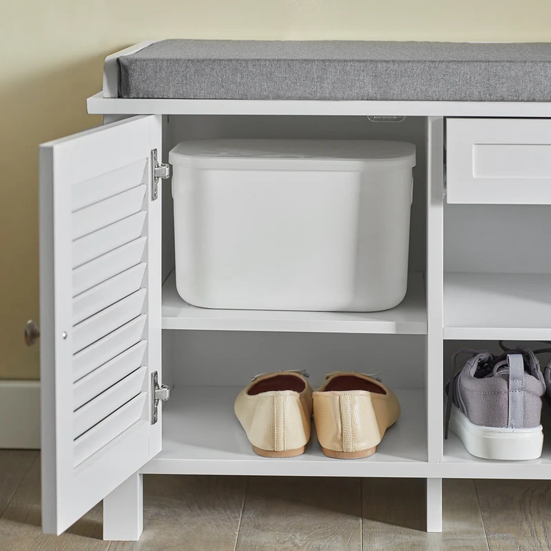 SoBuy FSR83-W Banc à Chaussures avec Coussin Rembourré et Rangement pour Entrée Couloir – 110x35x50 cm, Blanc