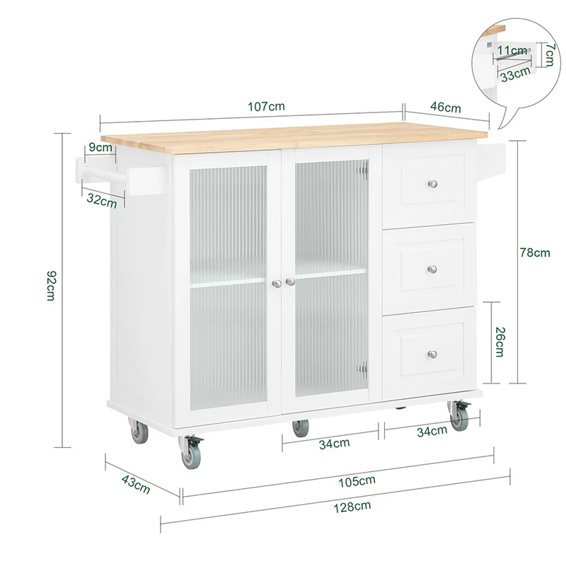 SoBuy FKW120-WN Desserte de Cuisine à roulettes îlot de Cuisine Chariot de Service Buffet Placard Armoire Cuisine