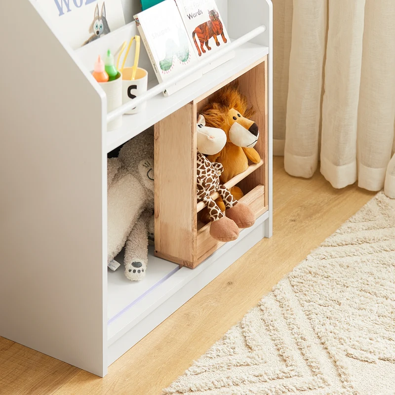 SoBuy KMB98-W Bibliothèque Enfants Étagère à Livres avec Porte Coulissante, Étagère pour Jouets