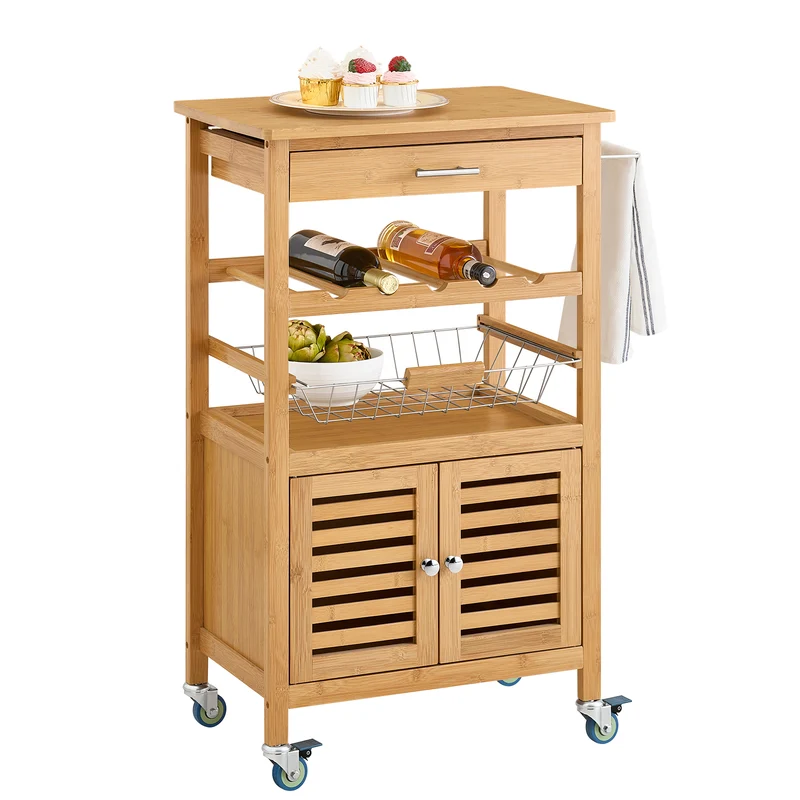SoBuy FKW53-N Desserte cuisine Table roulante en Bambou Chariot de cuisine