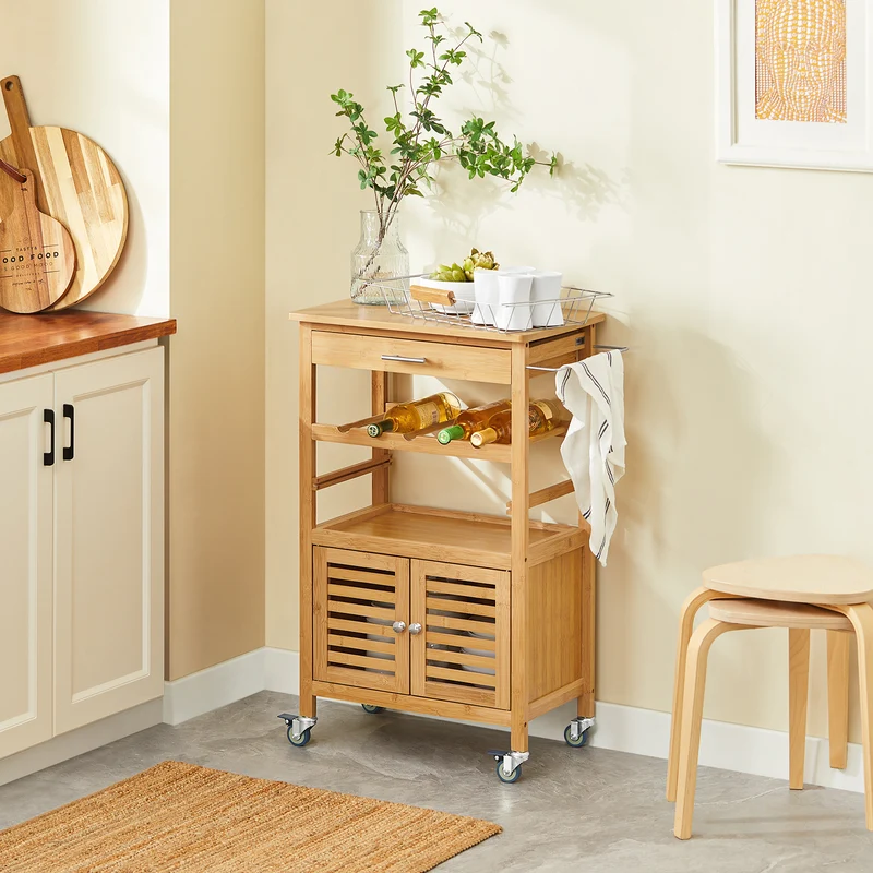 SoBuy FKW53-N Desserte cuisine Table roulante en Bambou Chariot de cuisine