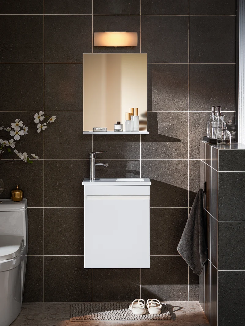 SoBuy BZR170-SET Meuble Suspendu pour Lavabo avec Miroir Meuble sous Vasque avec Miroir Ensemble de Lavabo en céramique
