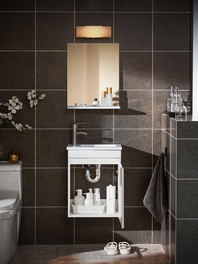 SoBuy BZR170-SET Meuble Suspendu pour Lavabo avec Miroir Meuble sous Vasque avec Miroir Ensemble de Lavabo en céramique
