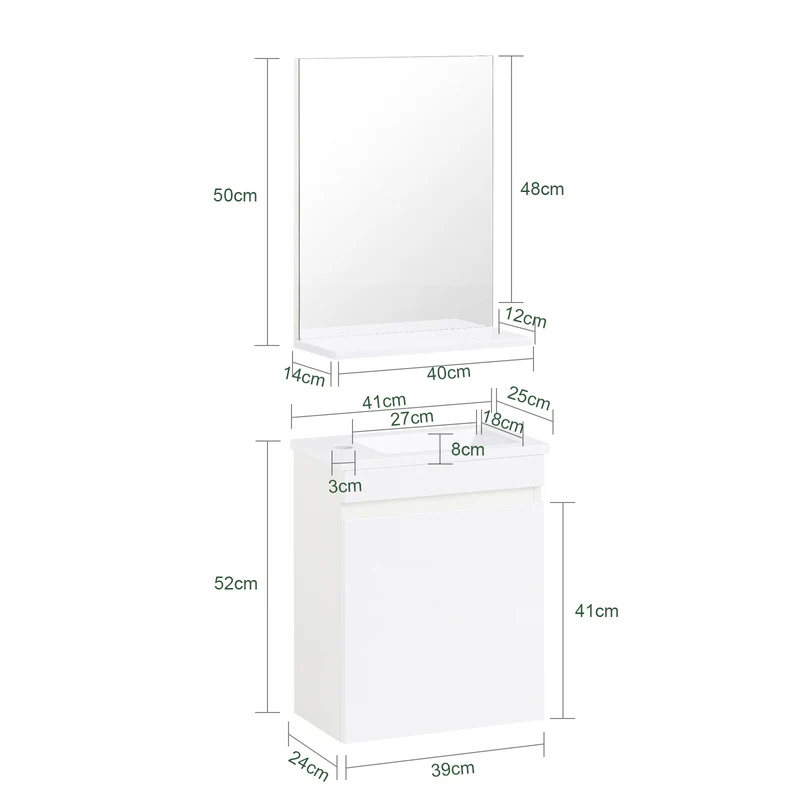 SoBuy BZR170-SET Meuble Suspendu pour Lavabo avec Miroir Meuble sous Vasque avec Miroir Ensemble de Lavabo en céramique