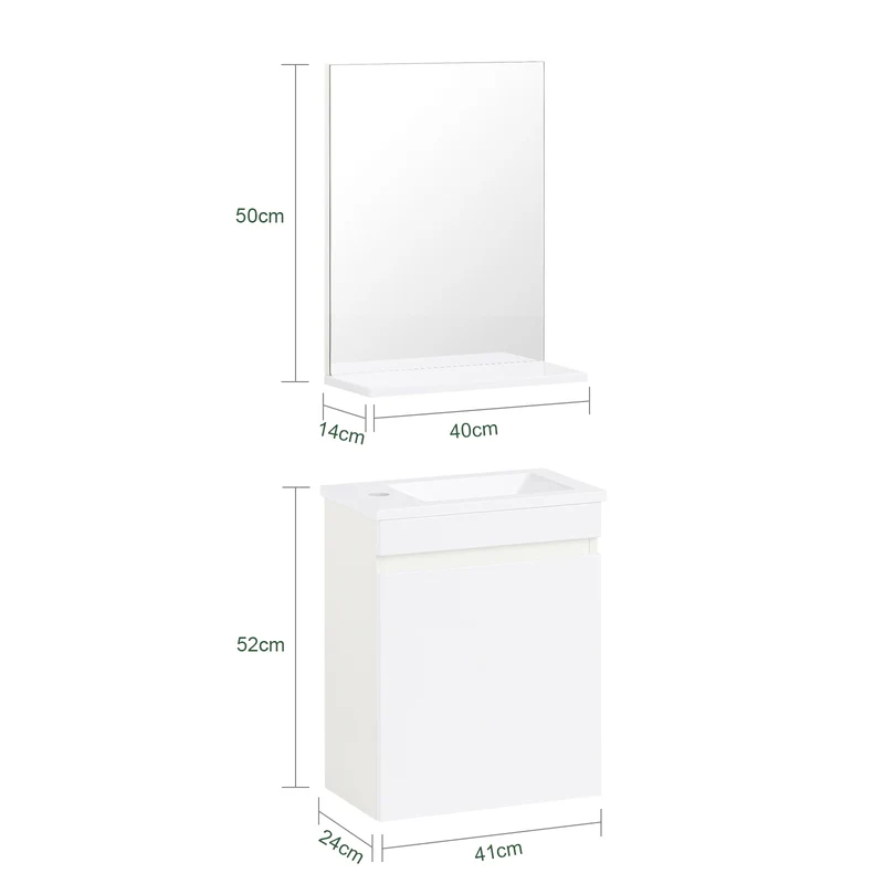 SoBuy BZR170-SET Meuble Suspendu pour Lavabo avec Miroir Meuble sous Vasque avec Miroir Ensemble de Lavabo en céramique