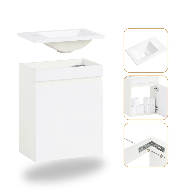 SoBuy BZR170-SET Meuble Suspendu pour Lavabo avec Miroir Meuble sous Vasque avec Miroir Ensemble de Lavabo en céramique