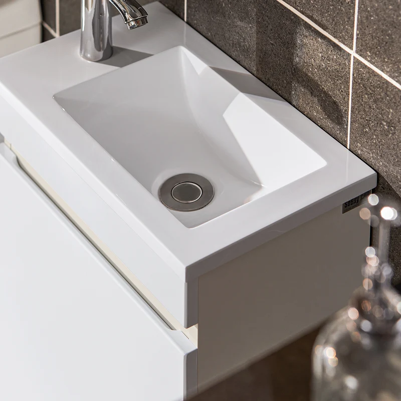 SoBuy BZR170-SET Meuble Suspendu pour Lavabo avec Miroir Meuble sous Vasque avec Miroir Ensemble de Lavabo en céramique