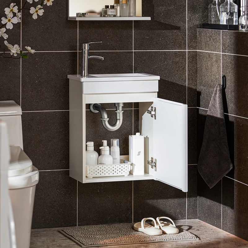 SoBuy BZR170-SET Meuble Suspendu pour Lavabo avec Miroir Meuble sous Vasque avec Miroir Ensemble de Lavabo en céramique