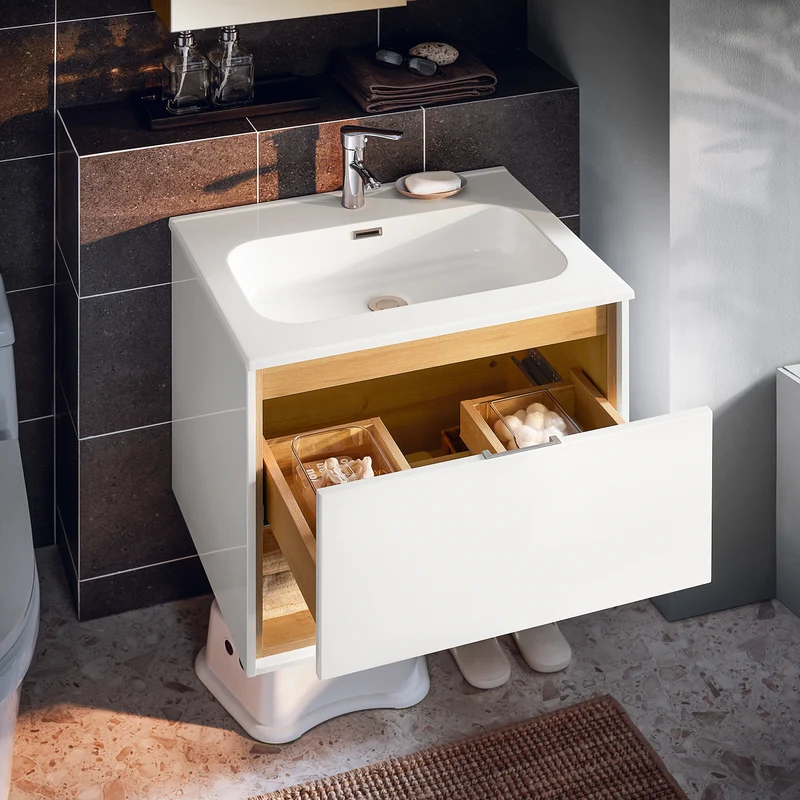 SoBuy BZR171-N Meuble Suspendu pour Lavabo Armoire avec Vasque Ensemble de Lavabo en céramique, 1 Tiroir et 1 Compartiment
