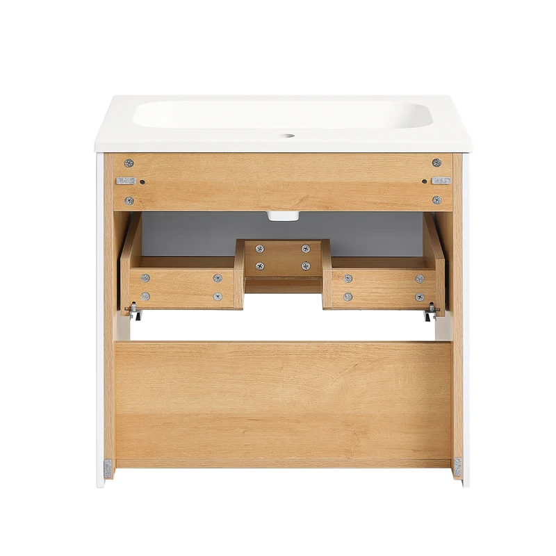 SoBuy BZR171-N Meuble Suspendu pour Lavabo Armoire avec Vasque Ensemble de Lavabo en céramique, 1 Tiroir et 1 Compartiment