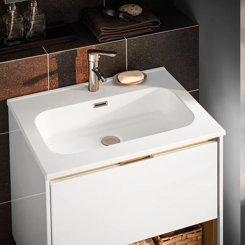 SoBuy BZR171-N Meuble Suspendu pour Lavabo Armoire avec Vasque Ensemble de Lavabo en céramique, 1 Tiroir et 1 Compartiment