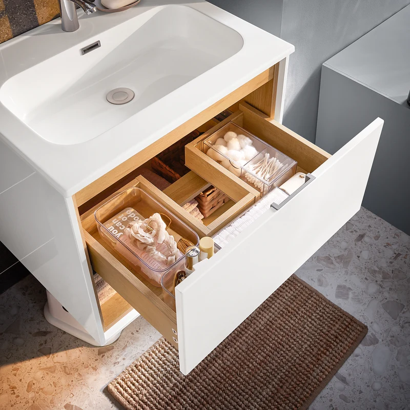 SoBuy BZR171-N Meuble Suspendu pour Lavabo Armoire avec Vasque Ensemble de Lavabo en céramique, 1 Tiroir et 1 Compartiment