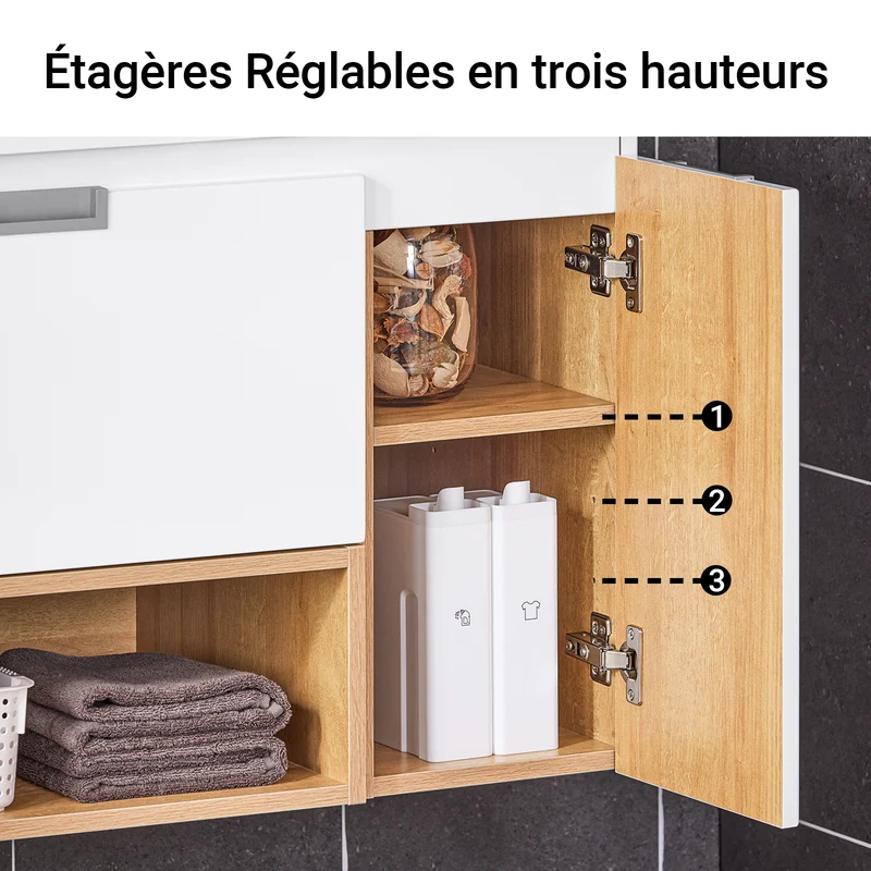 SoBuy BZR178-WN Ensemble Meuble Vasque Suspendu avec 1 Tiroir et 1 Porte, Rangement Optimisé, Design Fonctionnel – L80×P46×H54 cm, MDF + Céramique, Blanc